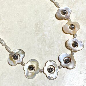 White Mother of Pearl & Freshwater Pearl Floral Choker